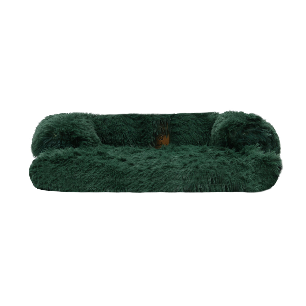 Charlie&#39;s Shaggy Faux Fur Bolster Sofa Protector Calming Dog Bed Eden Green Small