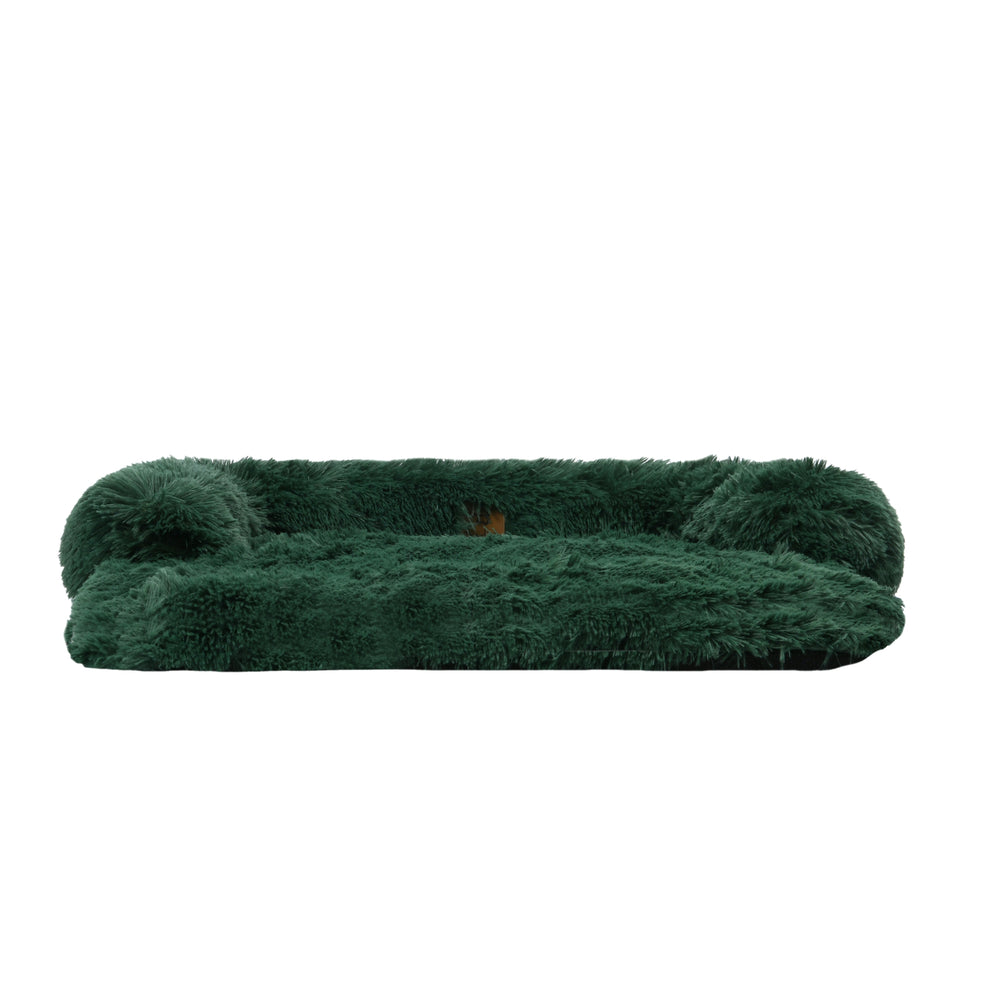 Charlie&#39;s Shaggy Faux Fur Bolster Sofa Protector Calming Dog Bed Eden Green Large