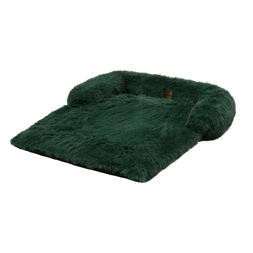 Charlie&#39;s Shaggy Faux Fur Bolster Sofa Protector Calming Dog Bed Eden Green Large