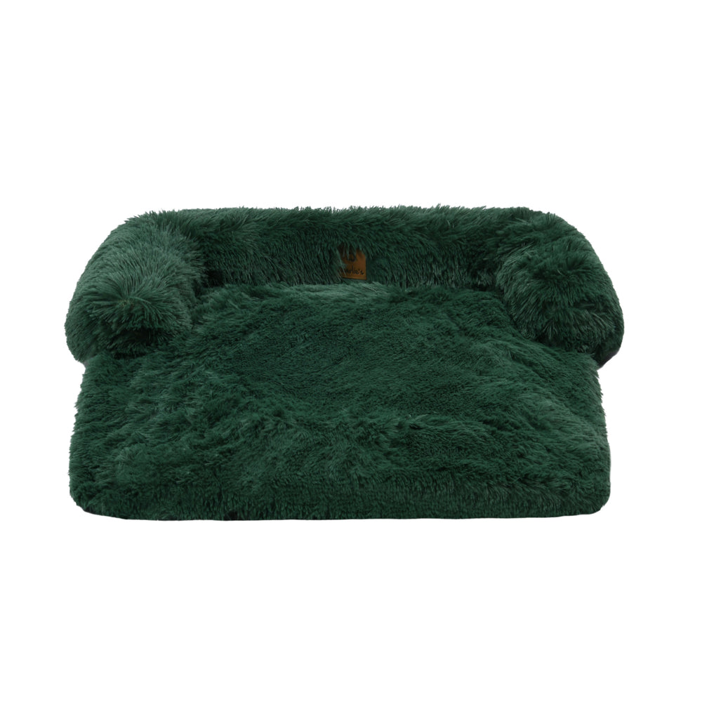 Charlie&#39;s Shaggy Faux Fur Bolster Sofa Protector Calming Dog Bed Eden Green Large