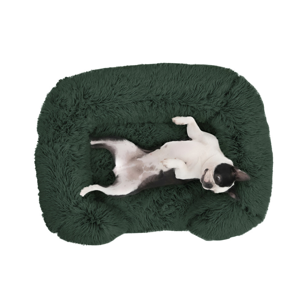 Charlie&#39;s Shaggy Faux Fur Orthopedic Memory Foam Sofa Dog Bed with Bolster Eden Green Medium