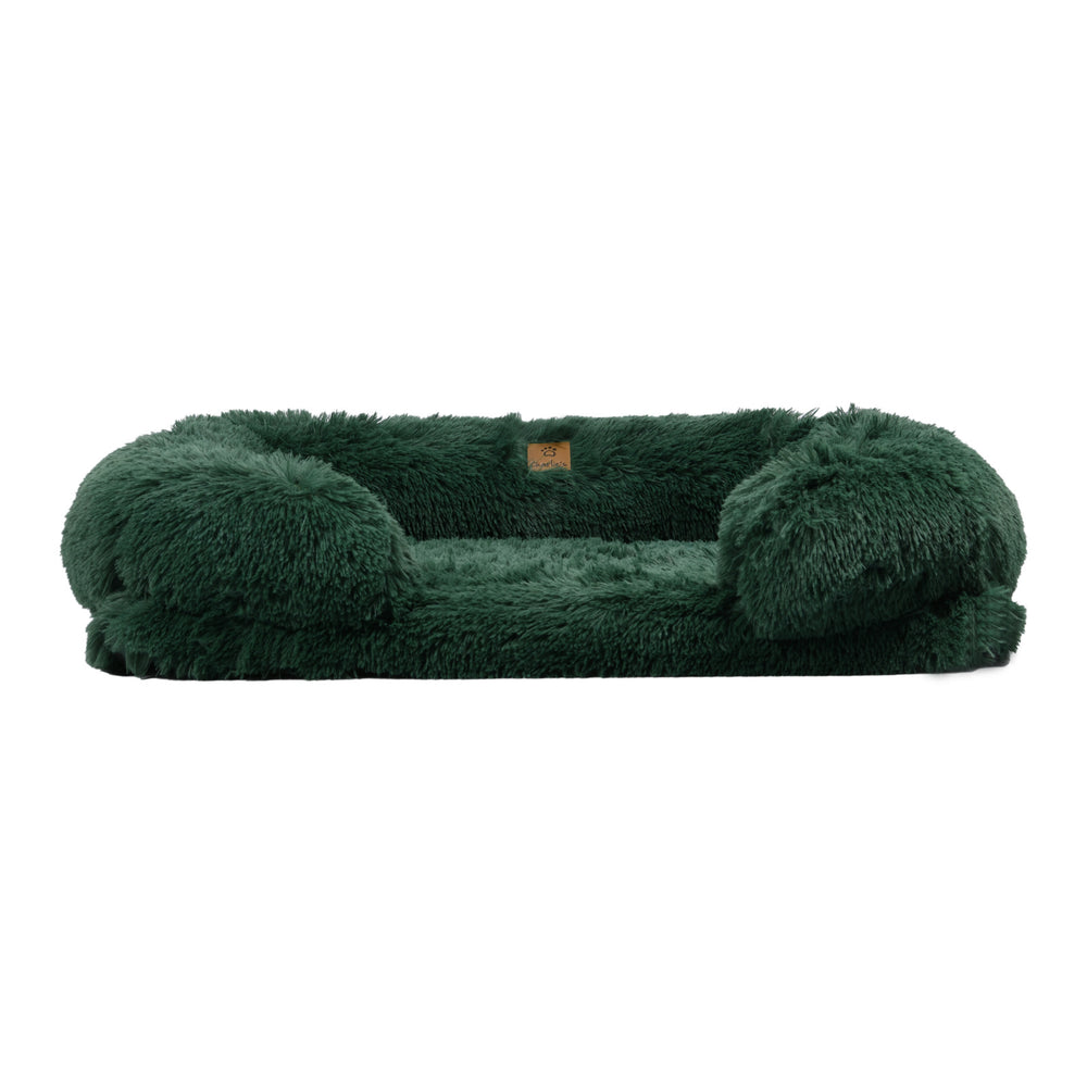 Charlie&#39;s Shaggy Faux Fur Orthopedic Memory Foam Sofa Dog Bed with Bolster Eden Green Medium