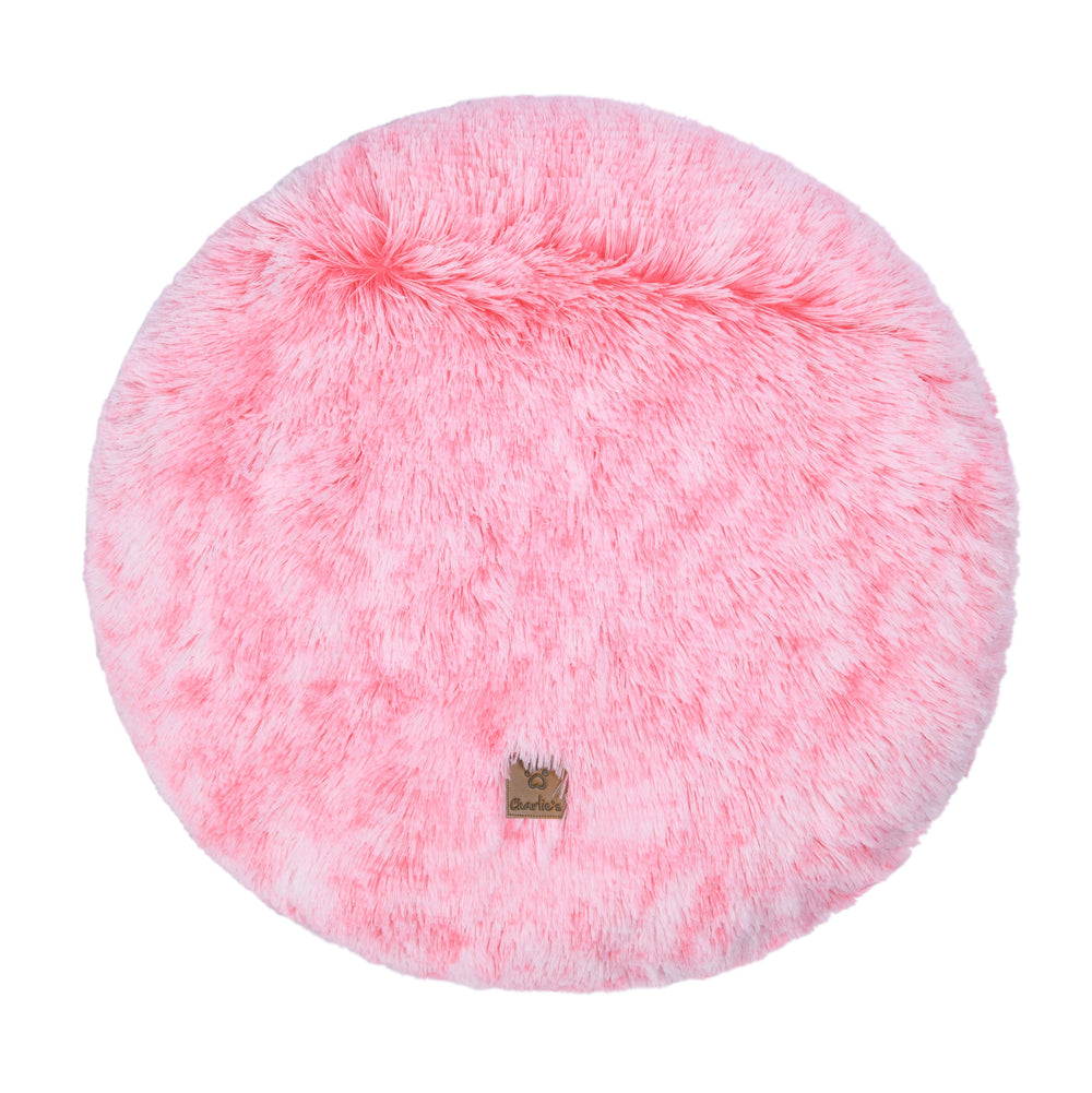 Charlie&#39;s Shaggy Faux Fur Round Calming Dog Mat Ombre Pink Medium