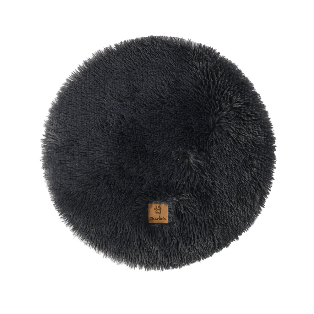 Charlie&#39;s Shaggy Faux Fur Round Calming Dog Mat Charcoal Medium