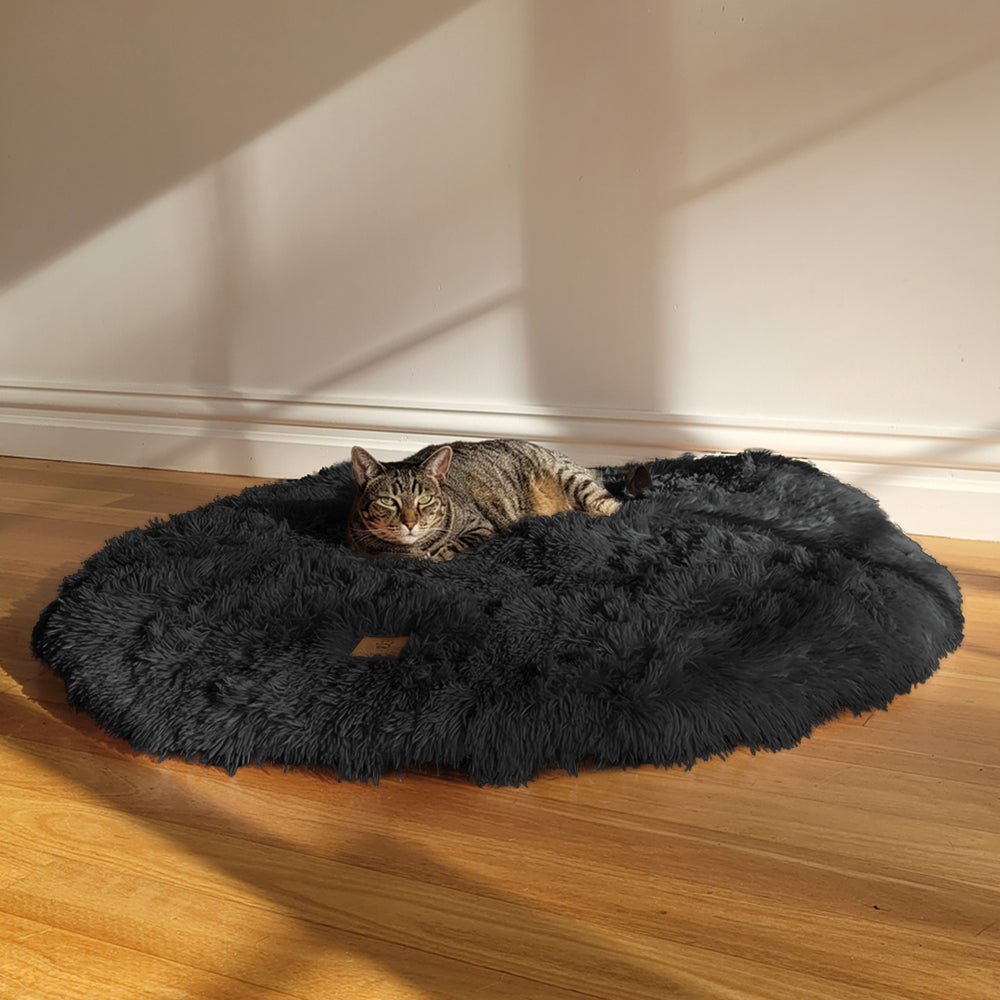 Charlie&#39;s Shaggy Faux Fur Round Calming Dog Mat Charcoal Medium