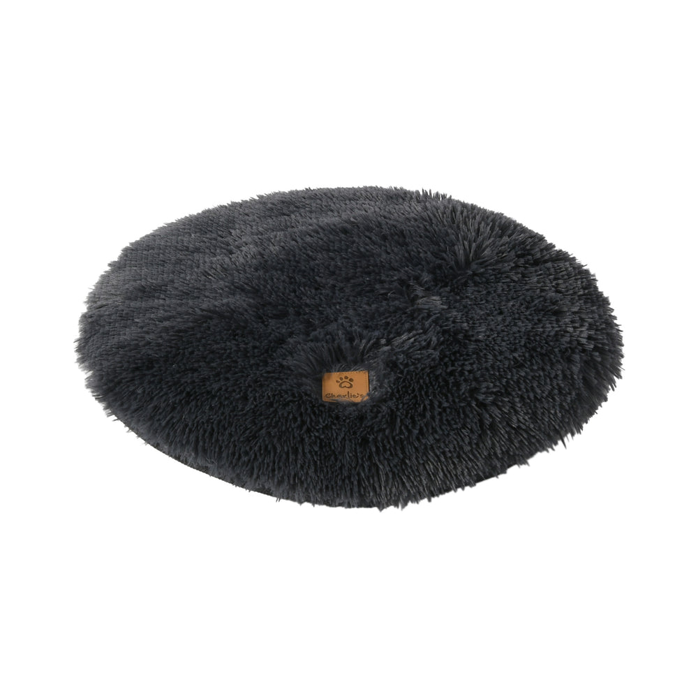 Charlie&#39;s Shaggy Faux Fur Round Calming Dog Mat Charcoal Medium