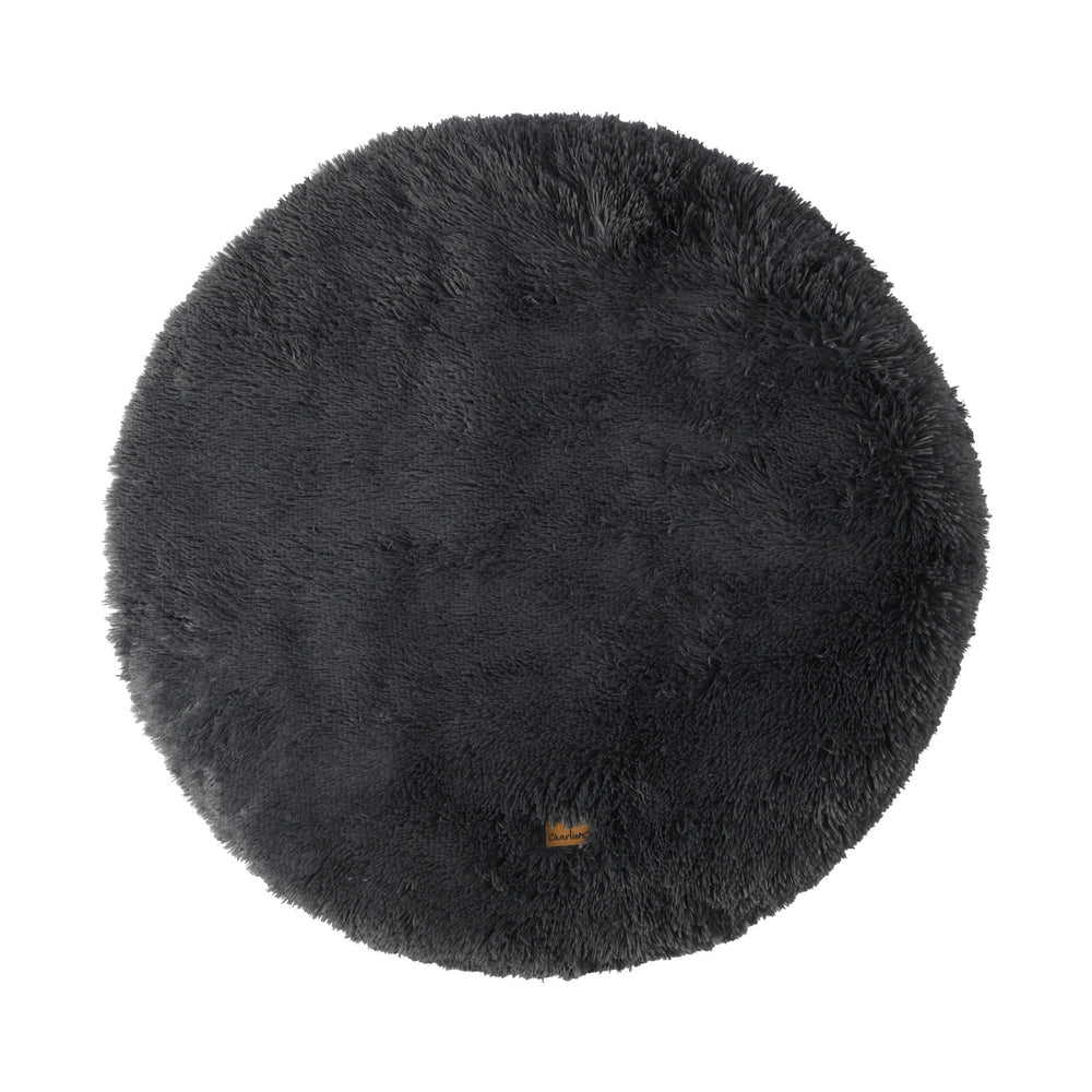 Charlie&#39;s Shaggy Faux Fur Round Calming Dog Mat Charcoal Large