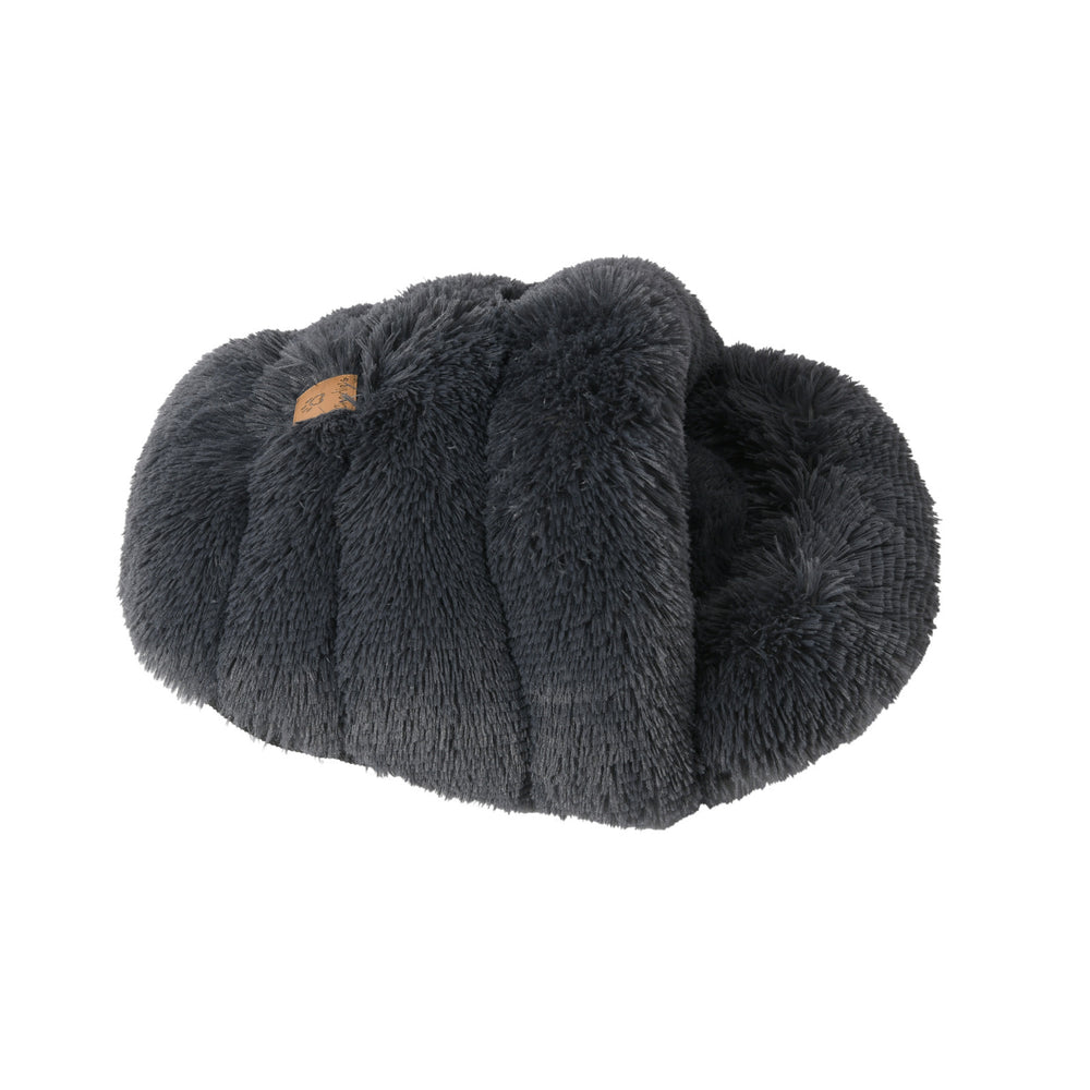 Charlie&#39;s Shaggy Fur Faux Igloo Cat Cave Bed Charcoal 60x50cm