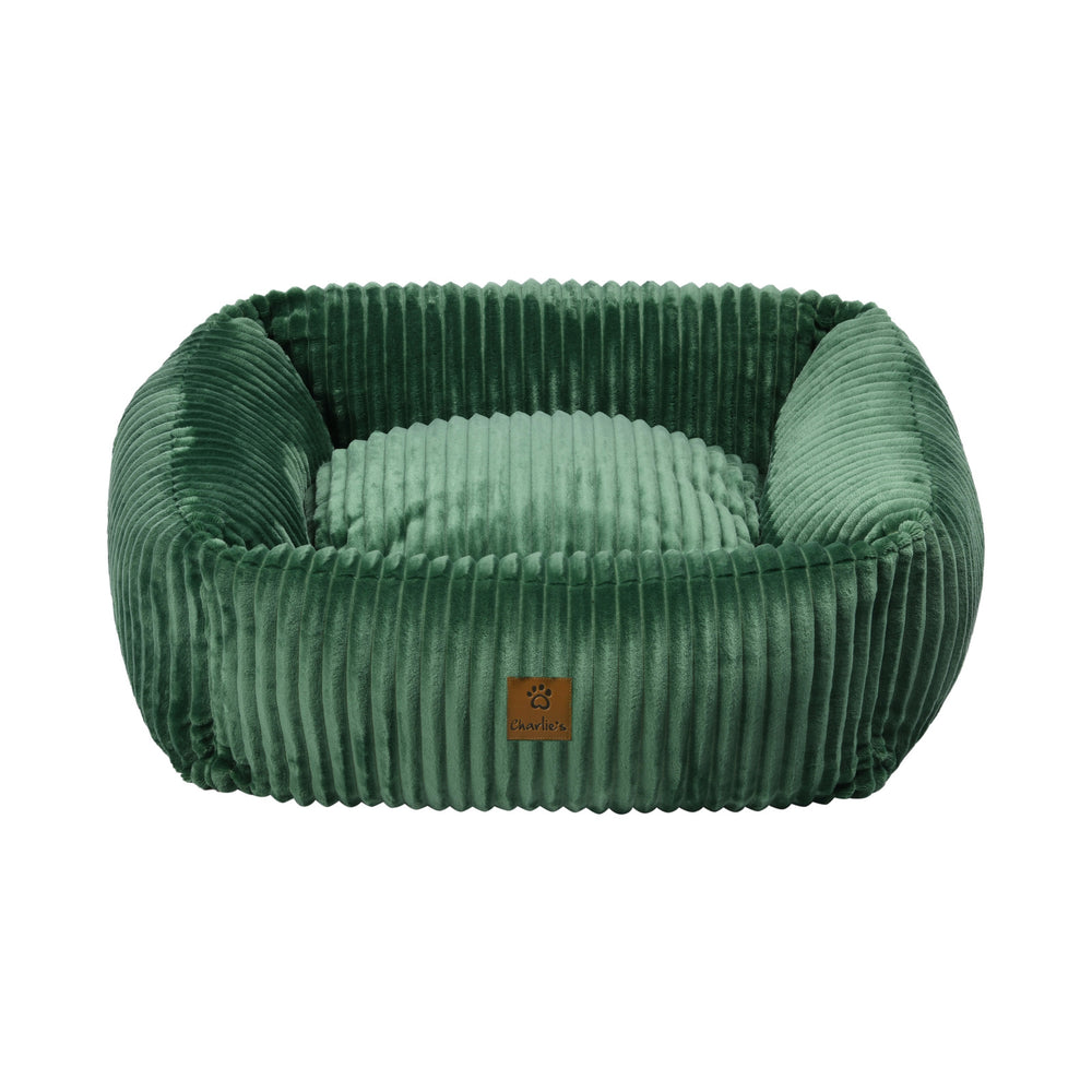 Charlie&#39;s Ascher Plush Corduroy Square Dog Bed Eden Green Medium