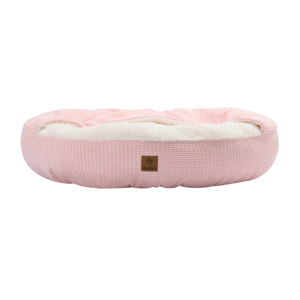 Charlie&#39;s Snookie Hooded Calming Dog Bed Pink Large