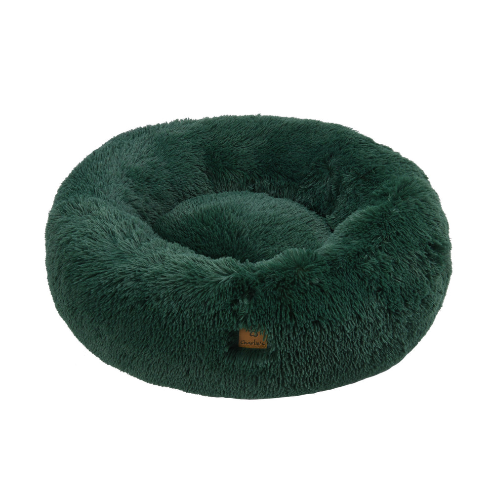 Charlie&#39;s Shaggy Faux Fur Donut Calming Pet Nest Bed Eden Green Medium