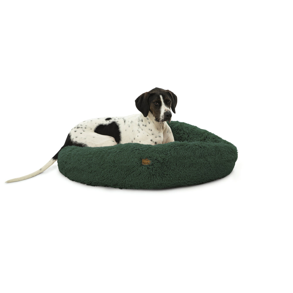 Charlie&#39;s Shaggy Faux Fur Donut Calming Pet Nest Bed Eden Green Large