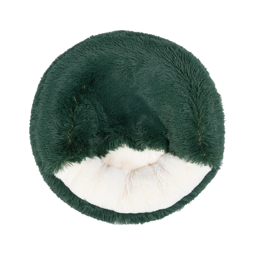 Charlie&#39;s Snookie Hooded Faux Fur Calming Dog Bed Eden Green Small