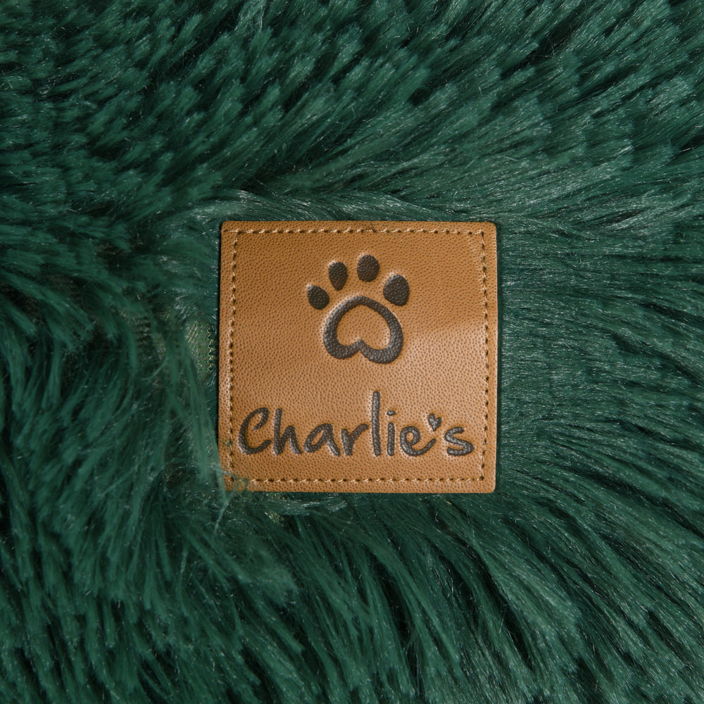 Charlie&#39;s Snookie Hooded Faux Fur Calming Dog Bed Eden Green Small