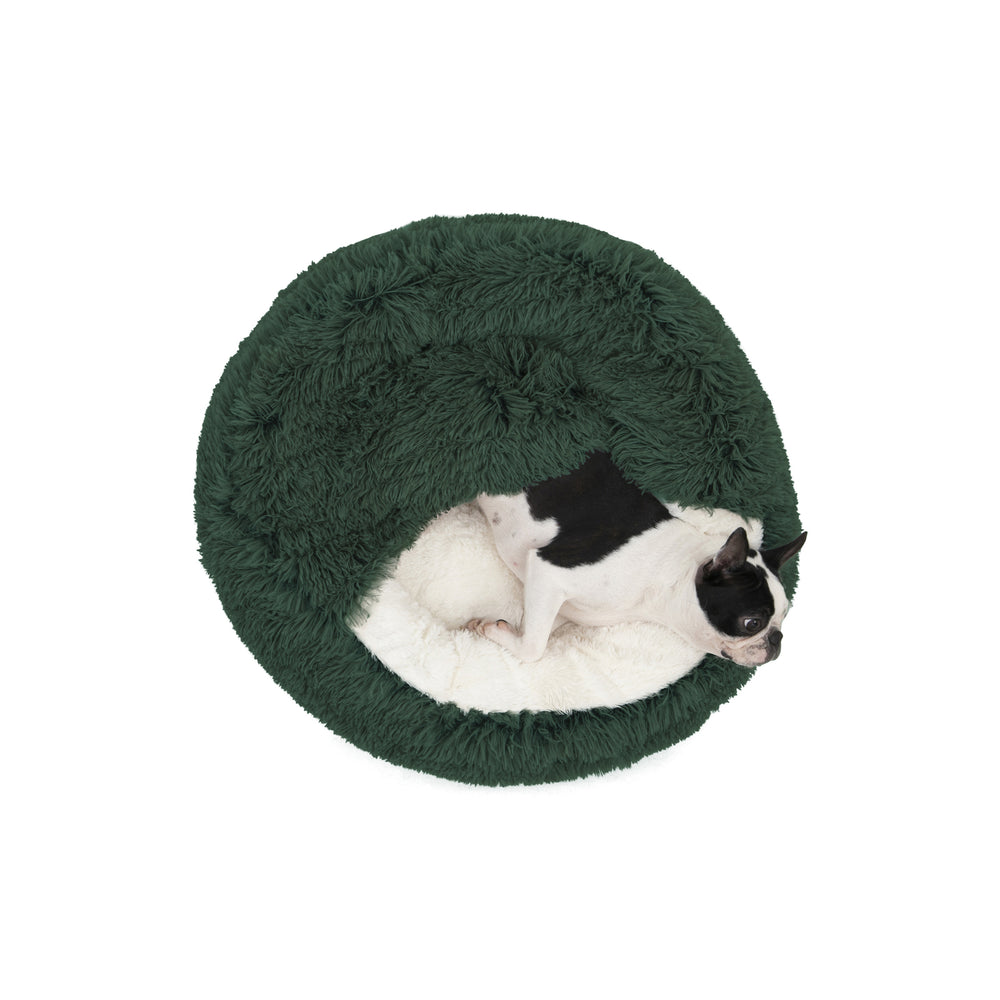 Charlie&#39;s Snookie Hooded Pet Bed in Faux Fur Eden Green Large