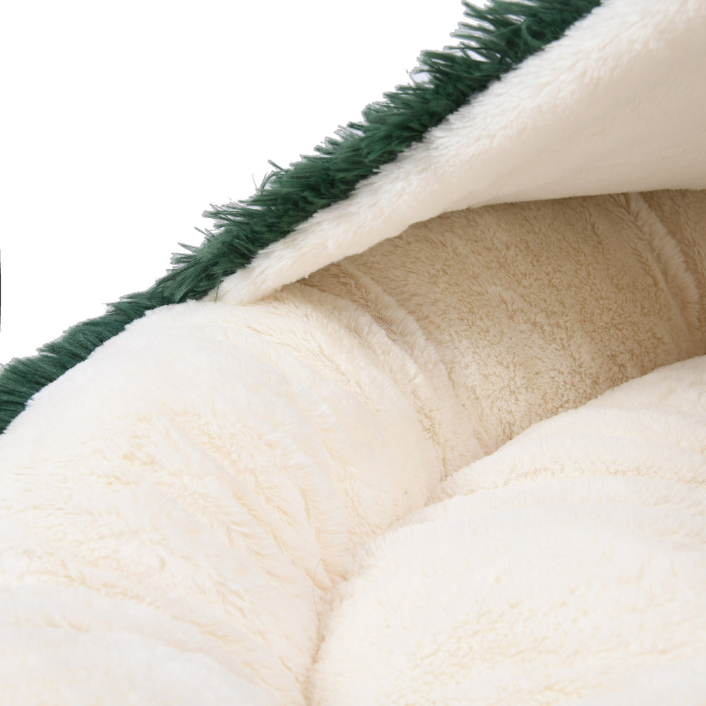 Charlie&#39;s Snookie Hooded Pet Bed in Faux Fur Eden Green Large