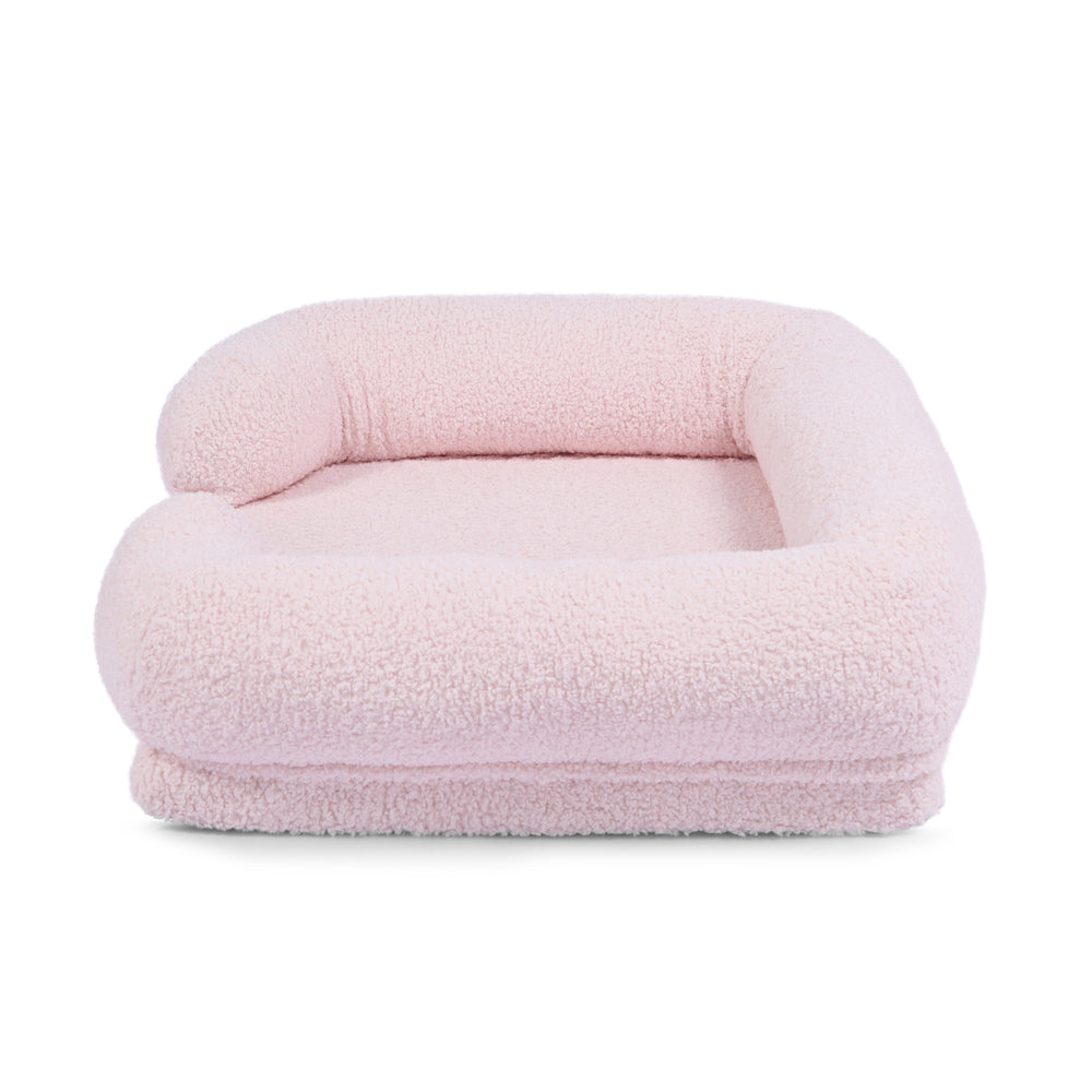 Charlie&#39;s Boucle Style Teddy Fleece Memory Foam Sofa Dog Bed with Bolster Pink Medium