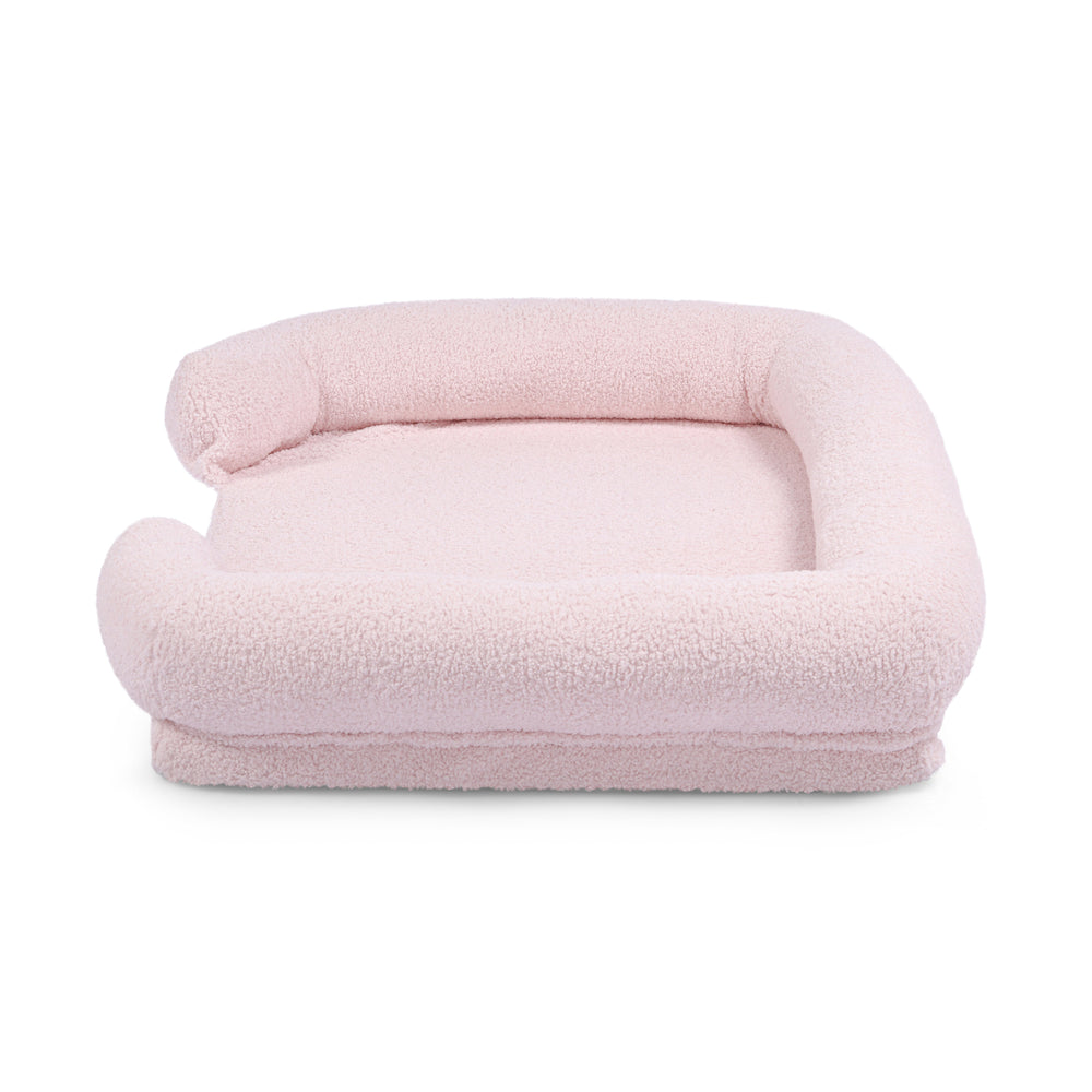 Charlie&#39;s Teddy Fleece Orthopedic Memory Foam Sofa Dog Bed with Bolster Pink Large