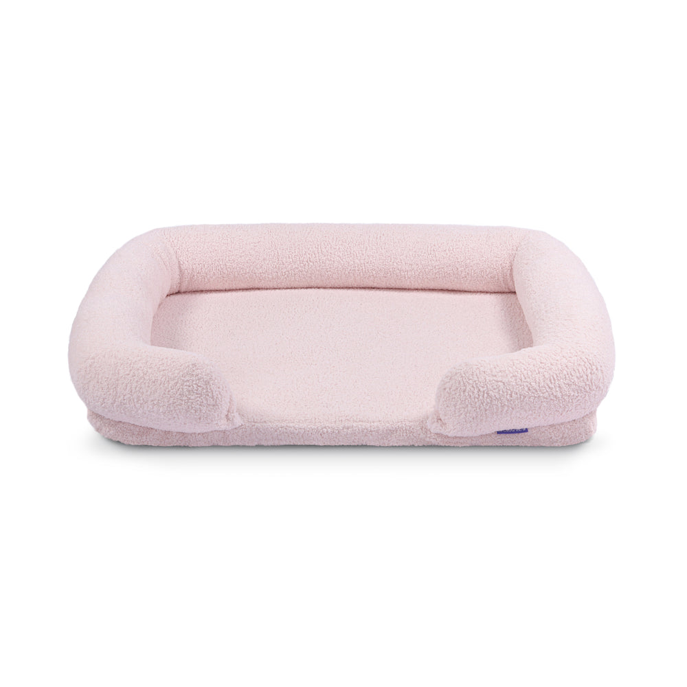 Charlie&#39;s Teddy Fleece Orthopedic Memory Foam Sofa Dog Bed with Bolster Pink Large