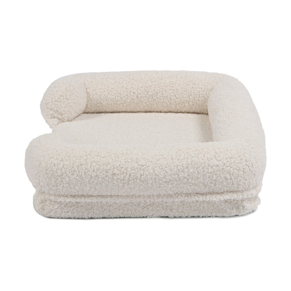 Charlie&#39;s Teddy Fleece Orthopedic Memory Foam Sofa Dog Bed with Bolster Cream Large