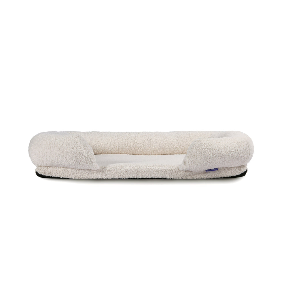 Charlie&#39;s Teddy Fleece Orthopedic Memory Foam Sofa Dog Bed with Bolster Cream Large