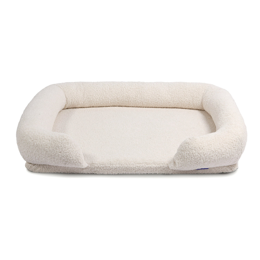 Charlie&#39;s Teddy Fleece Orthopedic Memory Foam Sofa Dog Bed with Bolster Cream Large