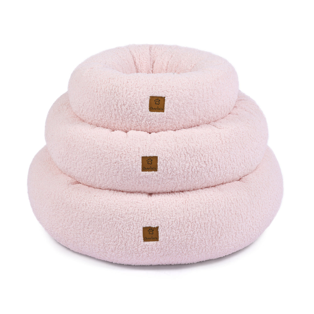 Charlie&#39;s Teddy Fleece Round Calming Dog Bed Pink Small
