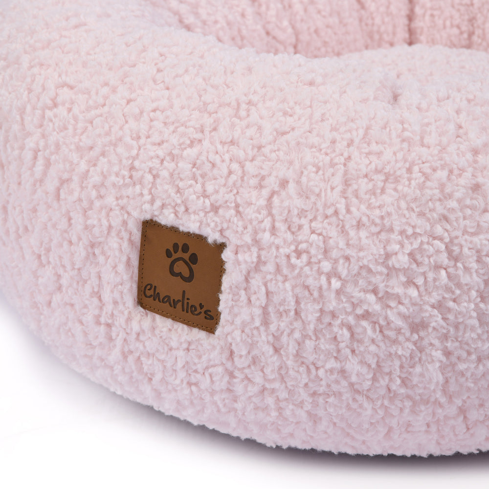 Charlie&#39;s Teddy Fleece Round Calming Dog Bed Pink Small