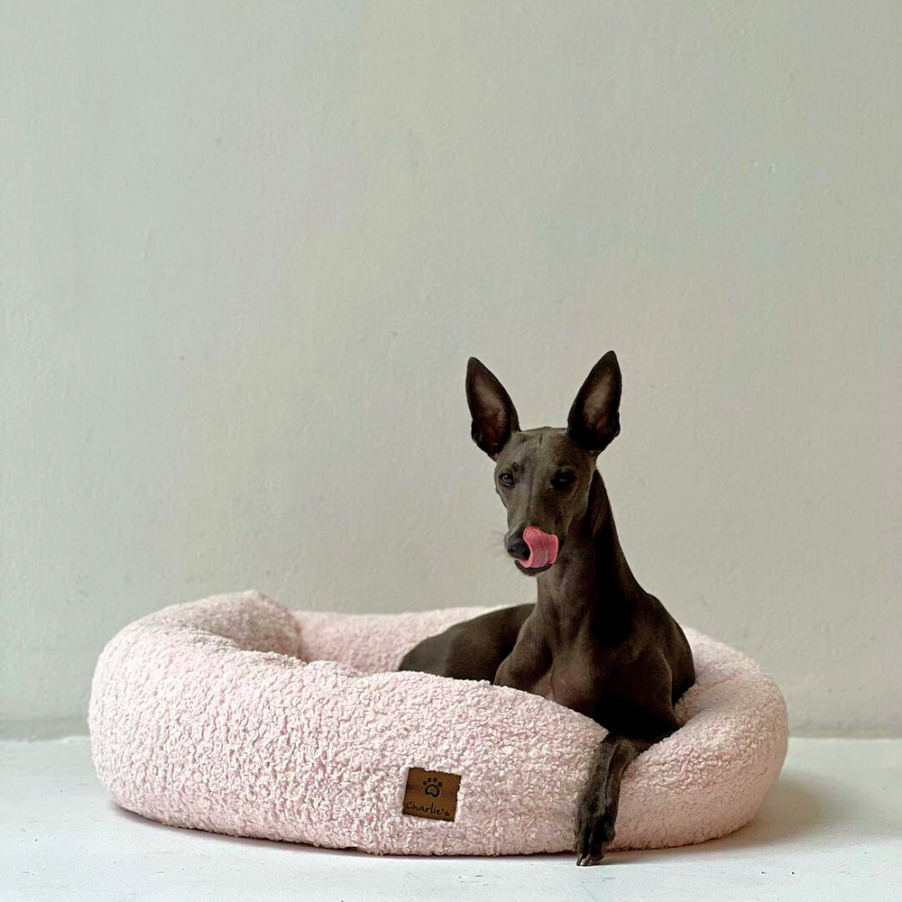 Charlie&#39;s Teddy Fleece Round Calming Dog Bed Pink Medium