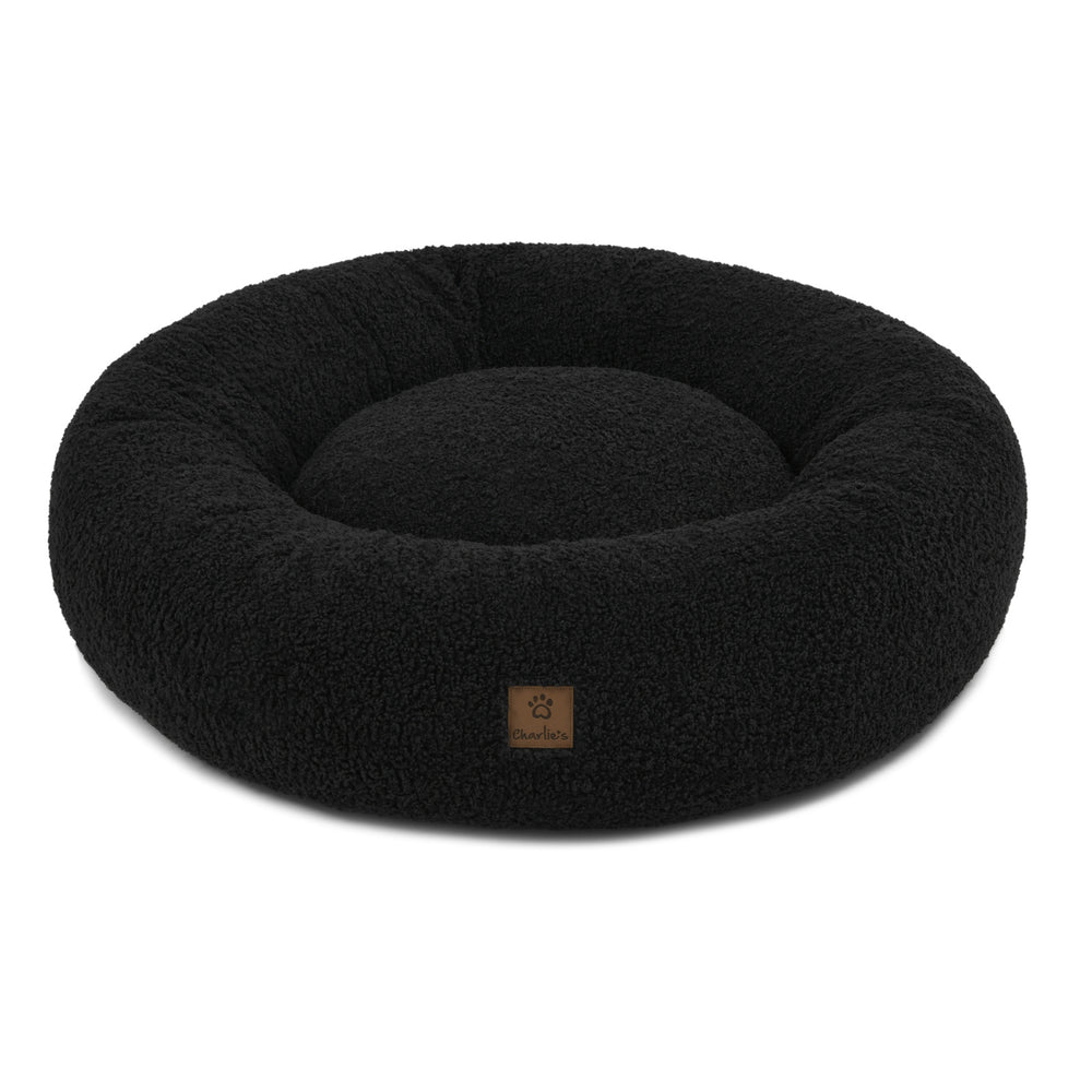 Charlie&#39;s Teddy Fleece Round Calming Dog Bed Charcoal Large
