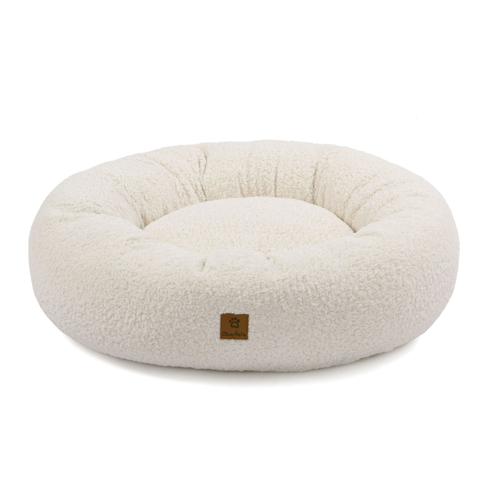 Charlie&#39;s Teddy Fleece Round Calming Dog Bed Cream Large