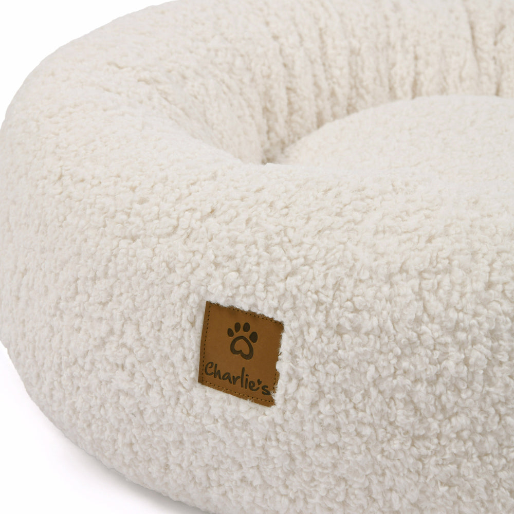 Charlie&#39;s Teddy Fleece Round Calming Dog Bed Cream Large