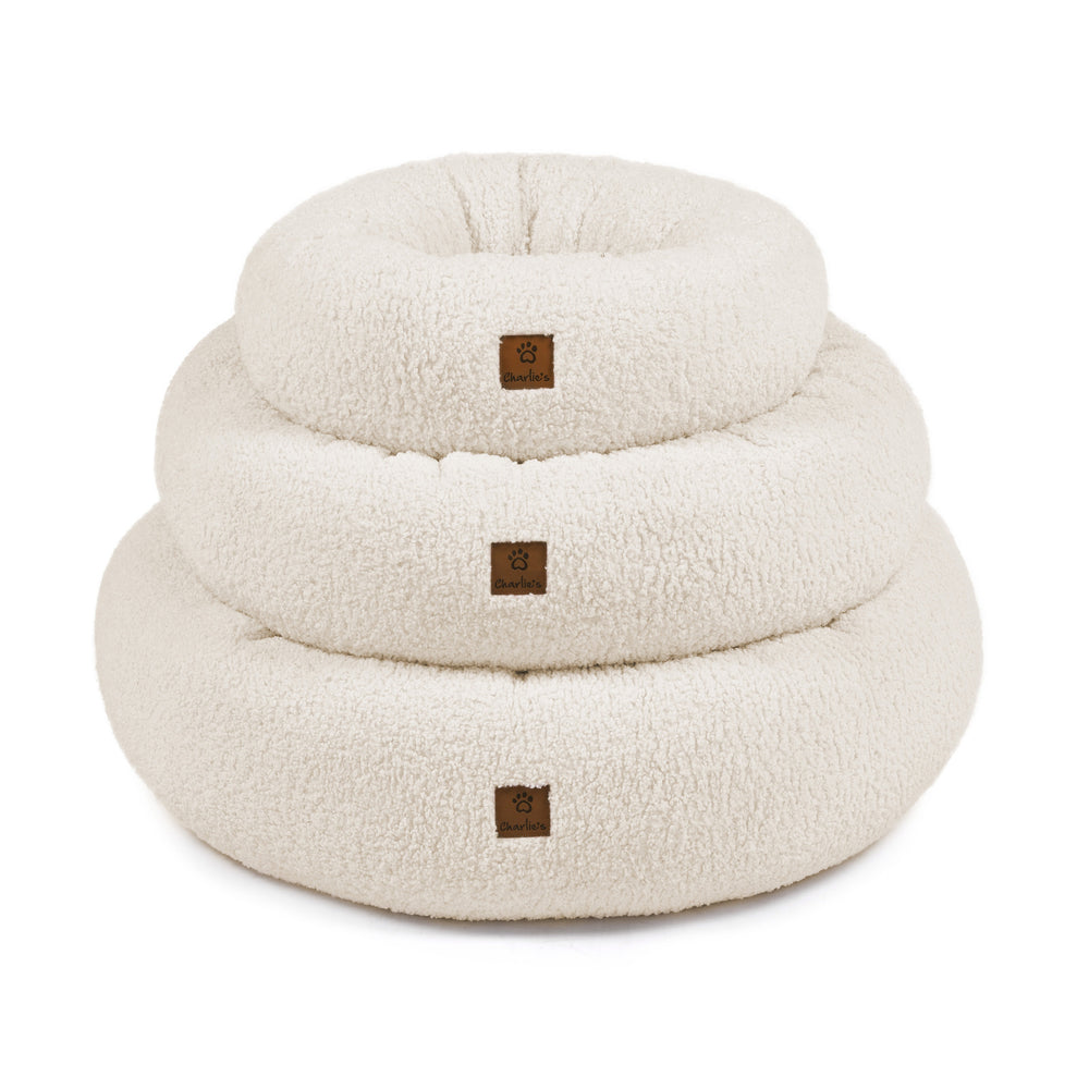 Charlie&#39;s Teddy Fleece Round Calming Dog Bed Cream Large