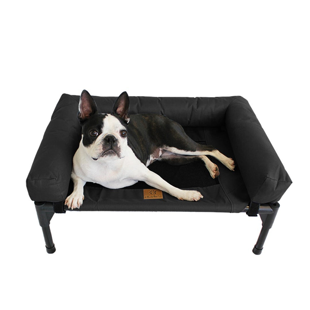 Charlie&#39;s Elevated Trampoline Bolster Sofa Dog Bed Black Medium