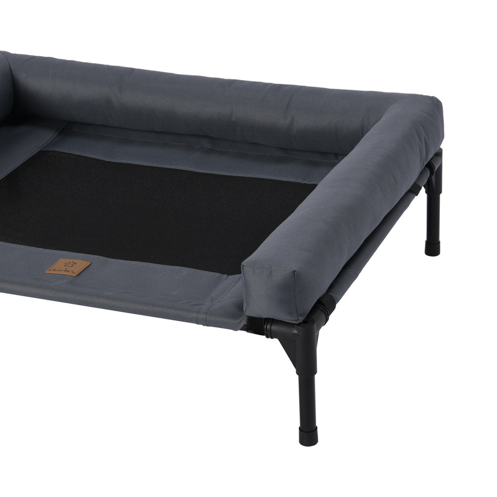 Charlie&#39;s Elevated Trampoline Bolster Sofa Dog Bed Grey Medium