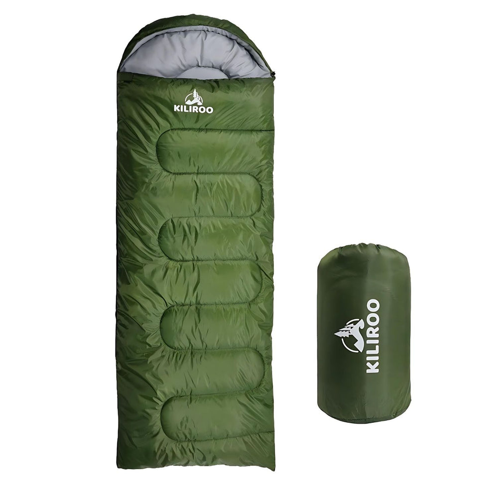 KILIROO 500GSM Outdoor Camping Hiking Single Thermal Sleeping Bag - Army Green
