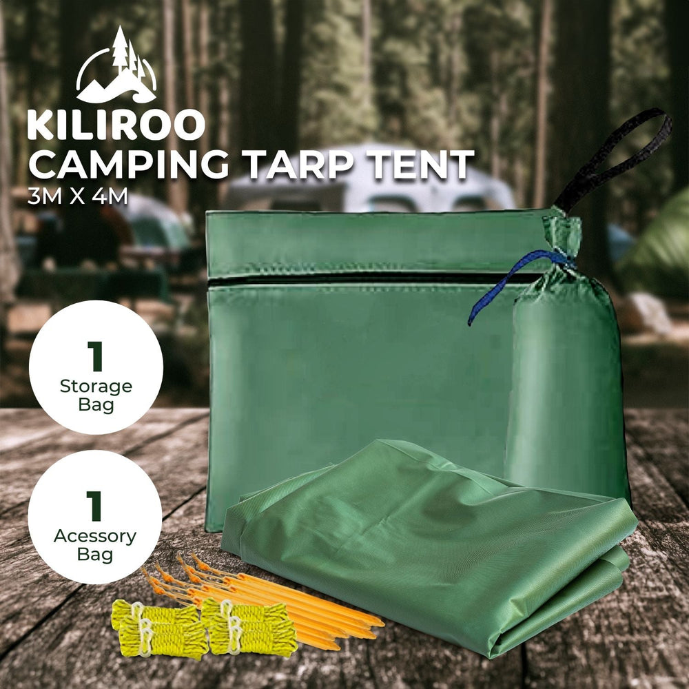 Kiliroo 3x4m Heavy Duty Waterproof Camping Canvas Tarp Tent Cover Forest Green
