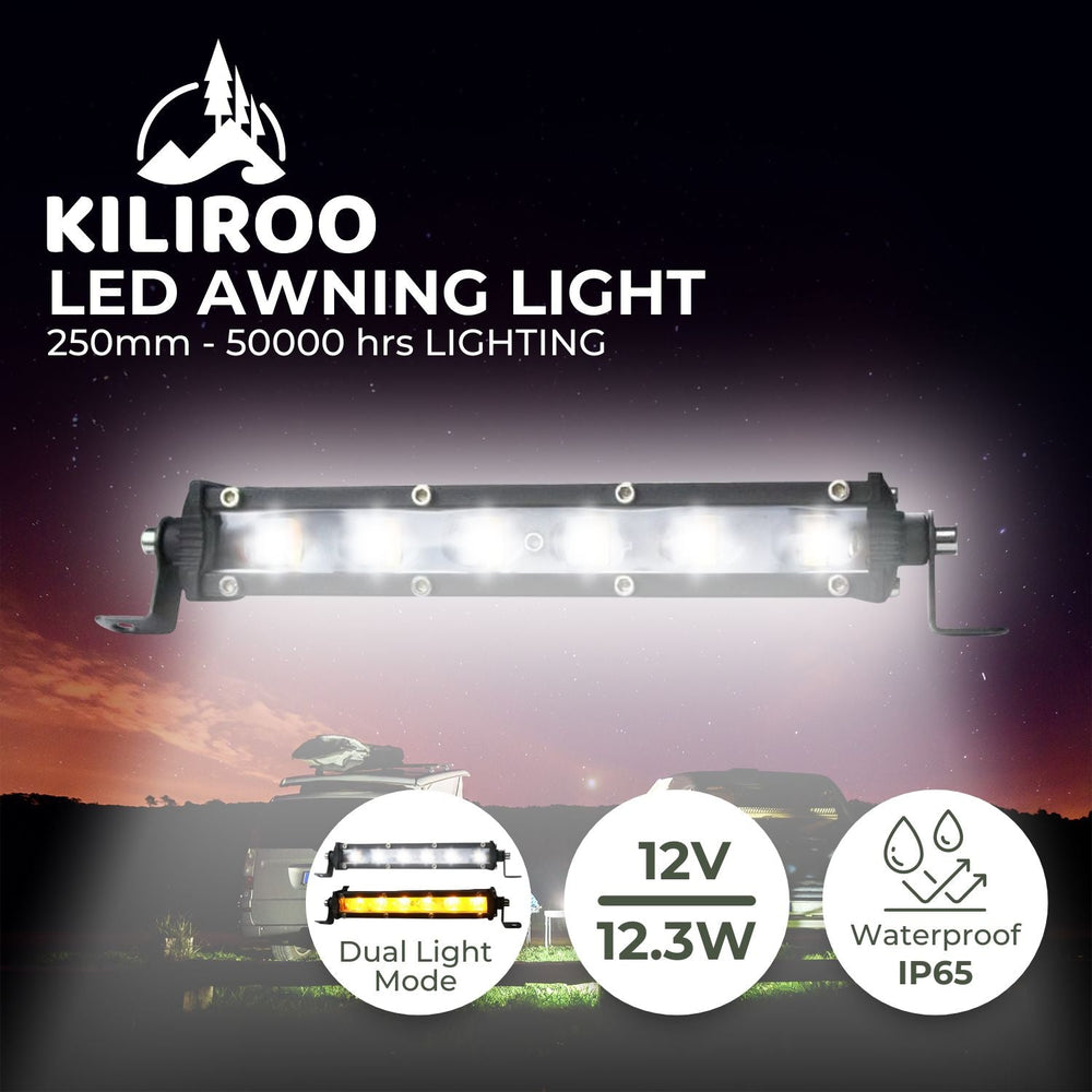 Kiliroo LED Awning Light 12V Dual Colour Waterproof High Power Lights 20cm Black