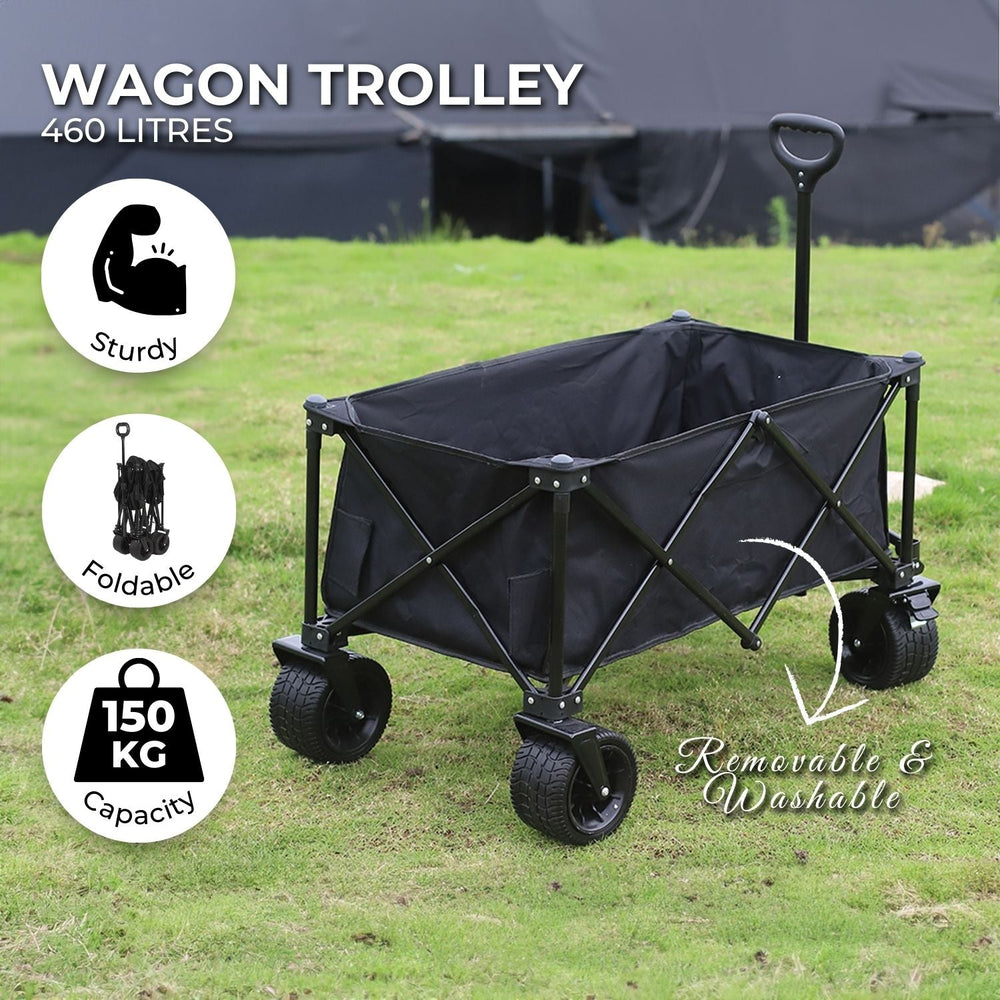 Kiliroo Folding Trolley Outdoor Garden Shopping Beach Cart Utility Wagon Black