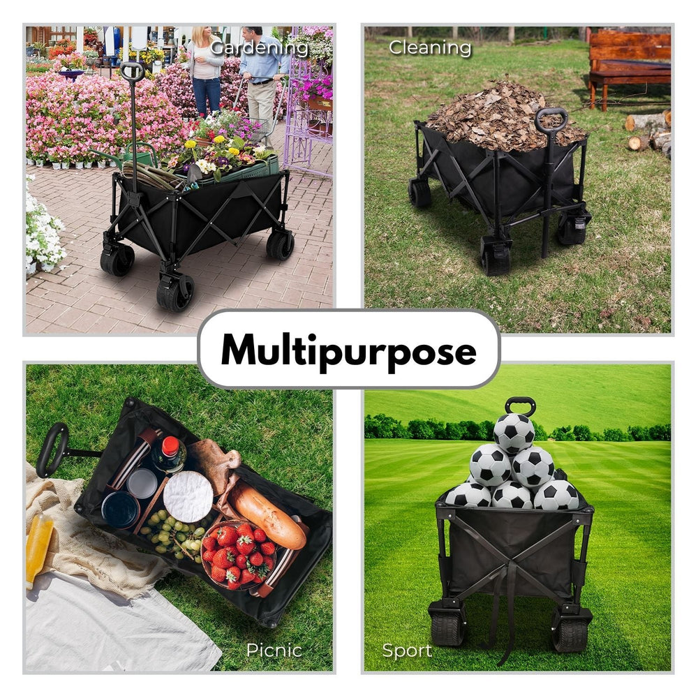 Kiliroo Folding Trolley Outdoor Garden Shopping Beach Cart Utility Wagon Black