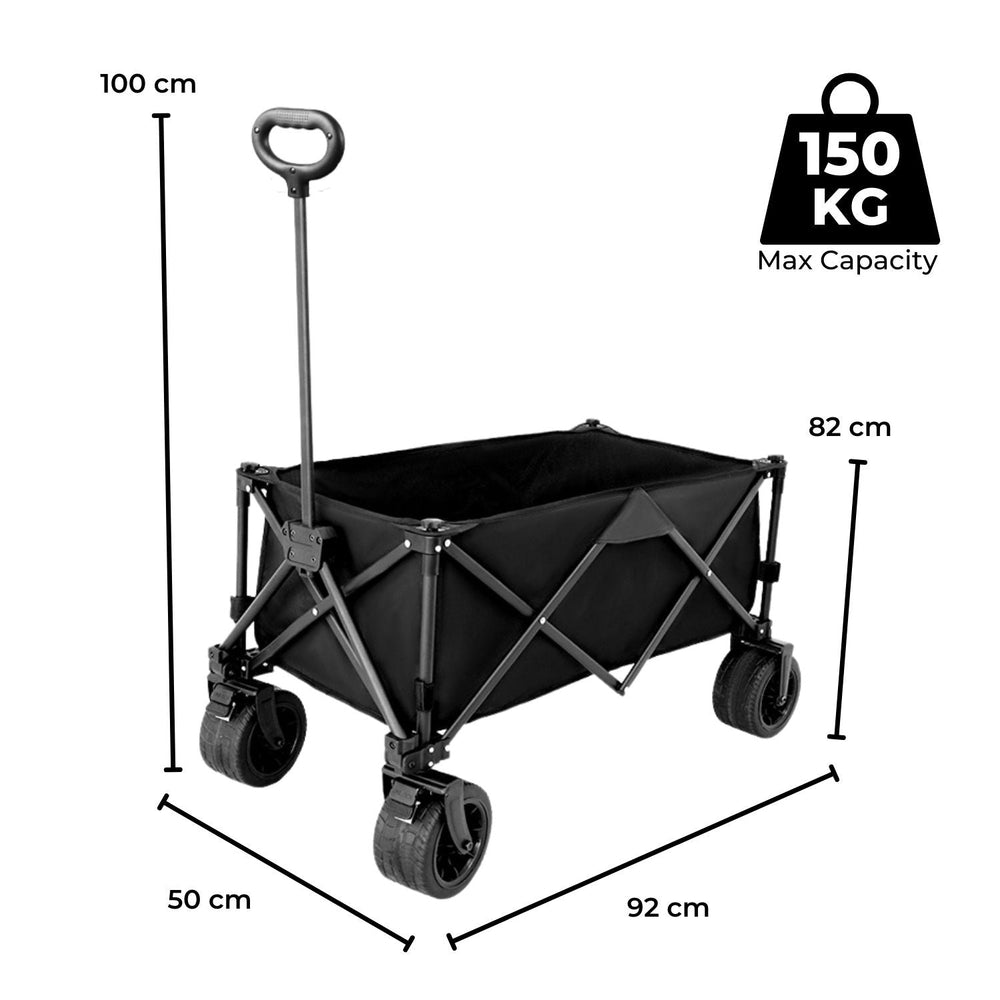 Kiliroo Folding Trolley Outdoor Garden Shopping Beach Cart Utility Wagon Black