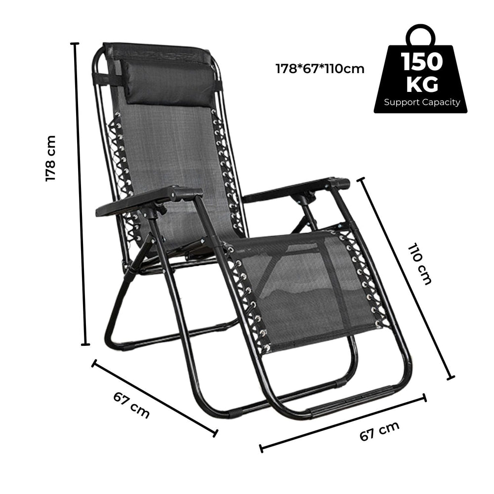 Kiliroo Outdoor Folding Reclining Camping Beach Chair with Breathable Mesh Black