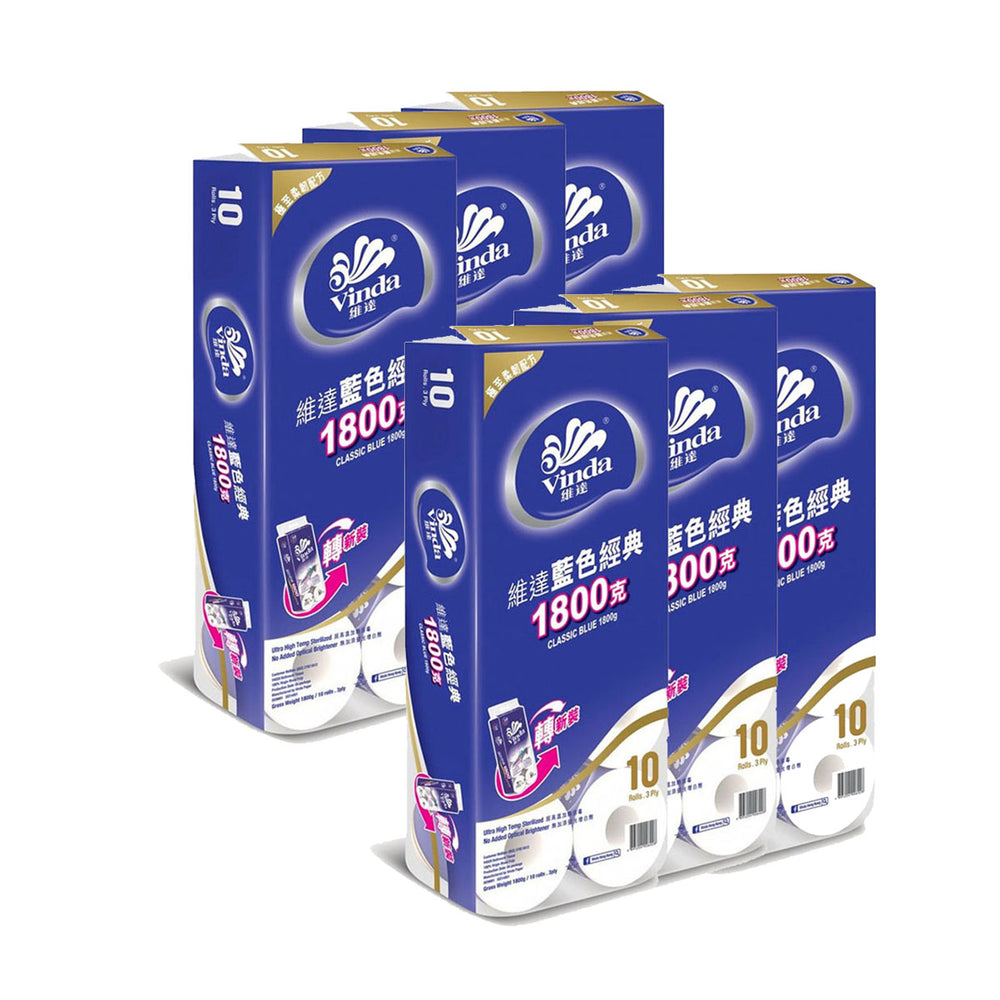 Vinda Blue Classic 3-Ply Toilet Paper 10 Rolls 1800g X6Pack