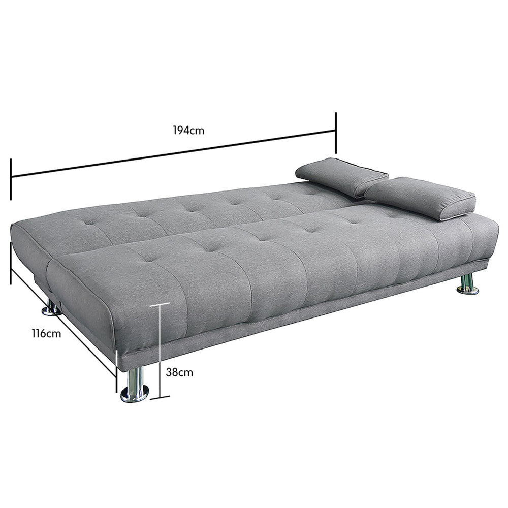 Sarantino Jolie 3-Seater Linen Futon Sofa Bed - Light Grey