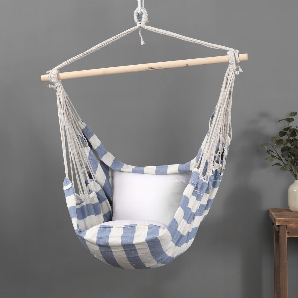 Sherwood Home Indoor and Outdoor Hammock Chair Swing with Cushion - Light Blue - Medium 100x150cm