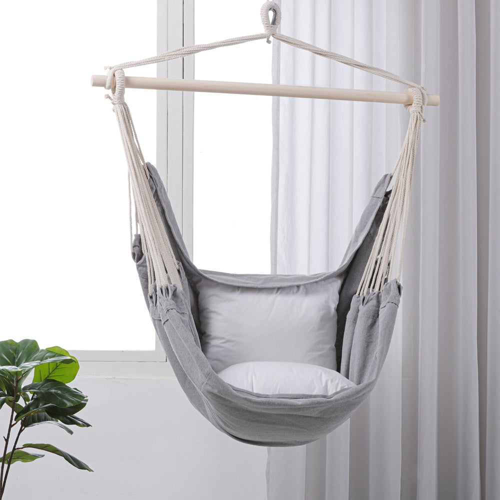 Sherwood Home Indoor and Outdoor Hammock Chair Swing with Cushion- Grey - Medium 100x150cm