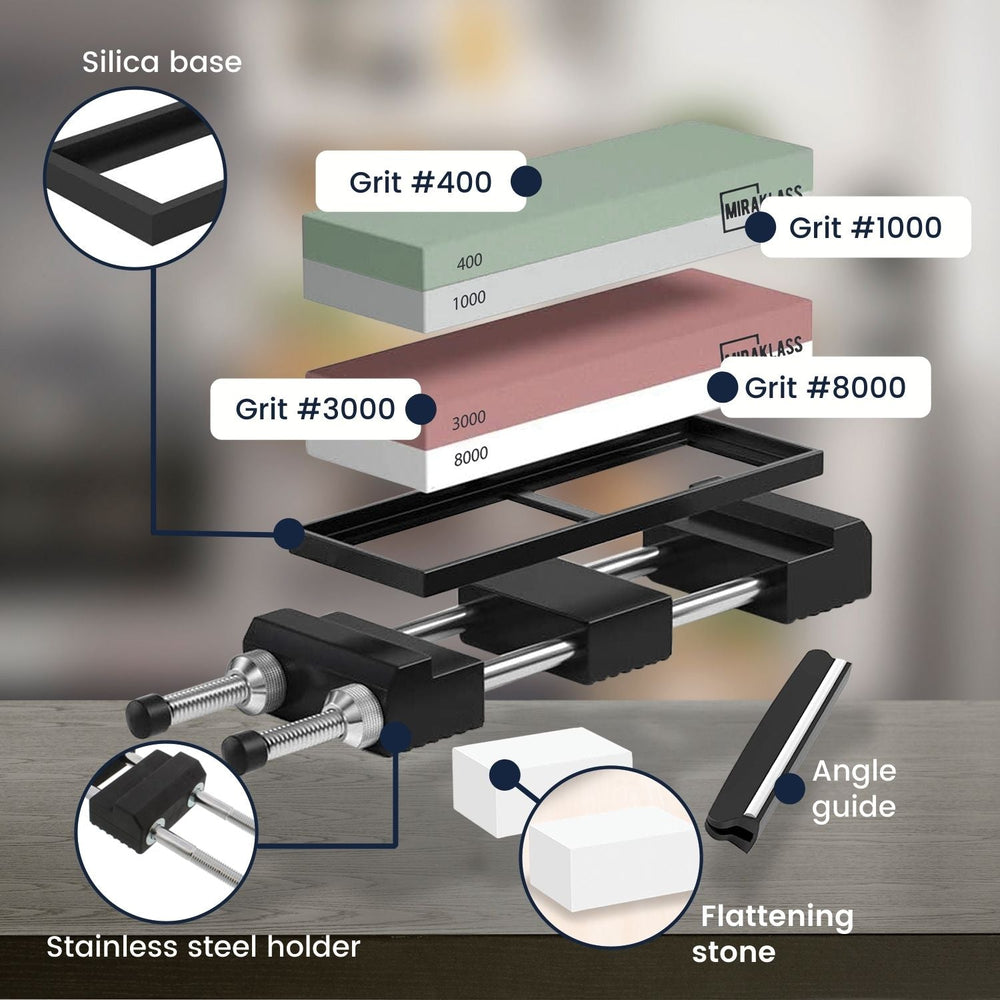 MIRAKLASS Dual Sharpening Whetstone Waterstone Grind Knife 400/1000+3000/8000 Sharpener Grit Set