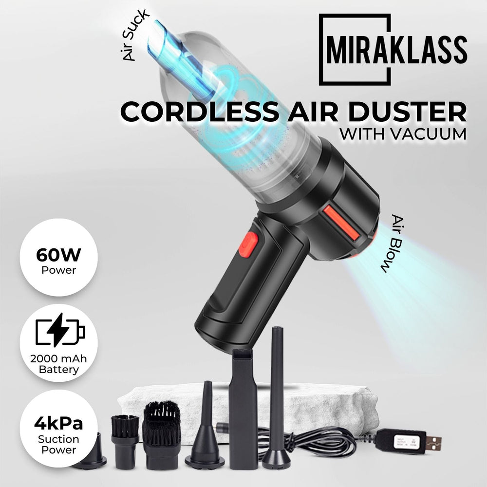 Miraklass 3-in-1 Cordless Air Duster with Vacuum and Air Pump (Black)