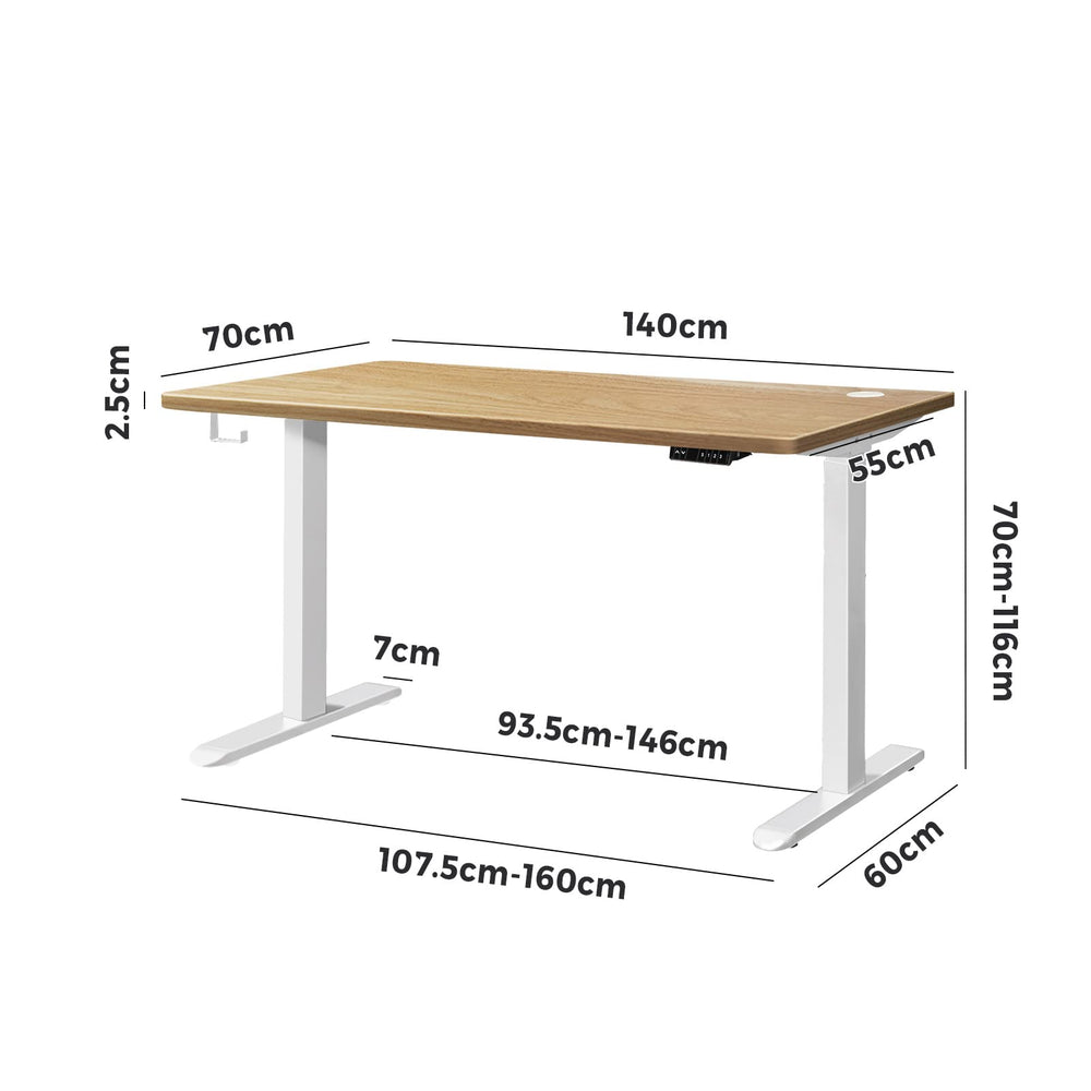 Oikiture Standing Desk Electric Height Adjustable Stand Office Dual Motor 140cm