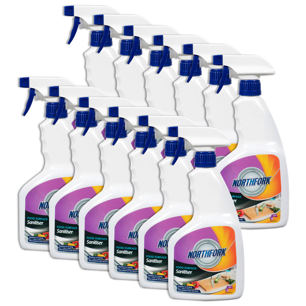 12PK Northfork 750ml Food Surface Sanitiser Liquid Spray